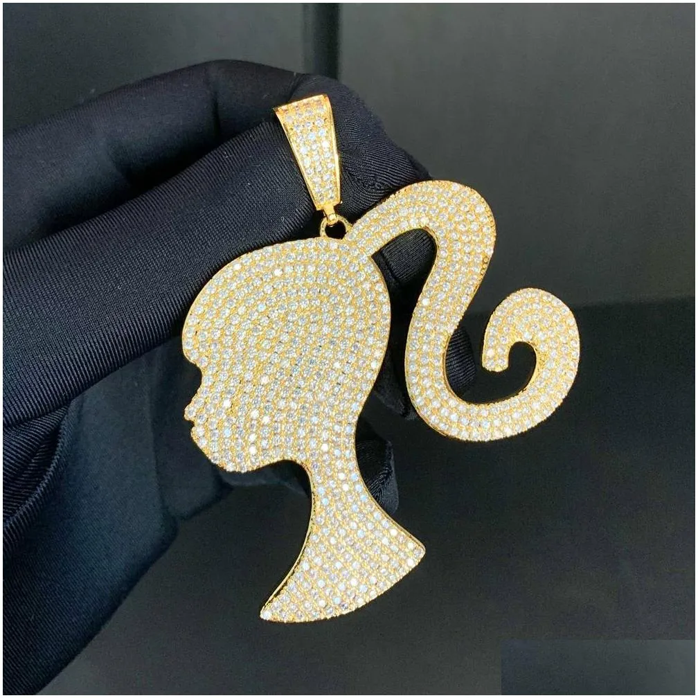 Pendant Necklaces New Design Girl Head Pendant Necklaces For Girls Iced Out 5A Cubic Zircon Lovely Cute Charms Necklace Fashion Jewelr Dhf3H