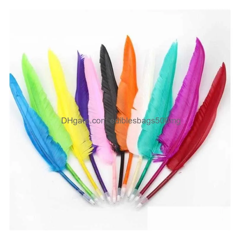 1000pcs retro style feather quill plastic ballpoint pen for office student home decor random color