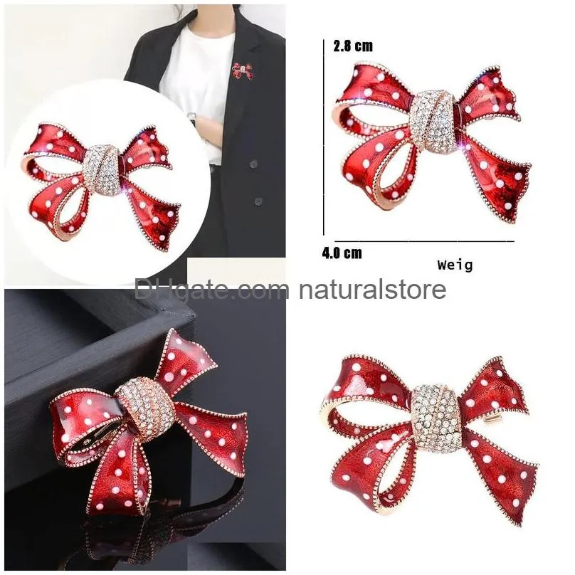 Pins, Brooches Fashion Bowknot Brooches For Women Classic Rhinestone Bow Knot Flower Party Office Brooch Pins Red Crystal Elegant Sca Dhci5