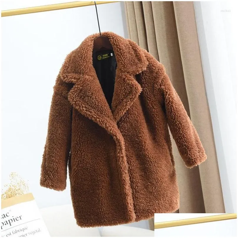 Clothing Sets 2022 Winter Fashion Girls Faux Fur Coat Teddy Bear Long Jackets And Coats Thicken Warm Parkas Kids Outerwear Clothes D7 Dhota