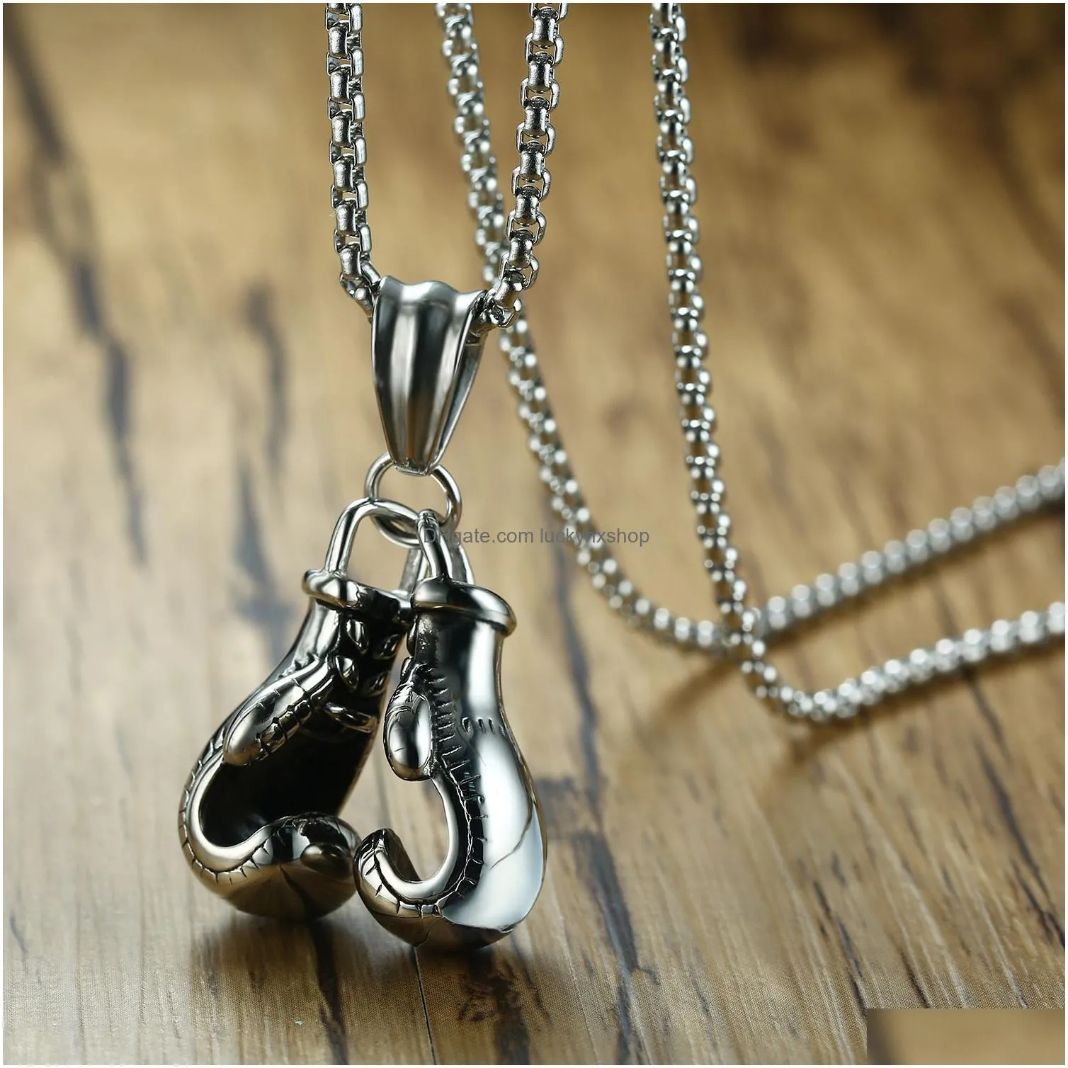 Pendant Necklaces Stainless Steel Boxing Gloves Pendant Necklace For Men Individuality Fitness Sports Chains Hip Hop Jewelry Gift Drop Dhdh9