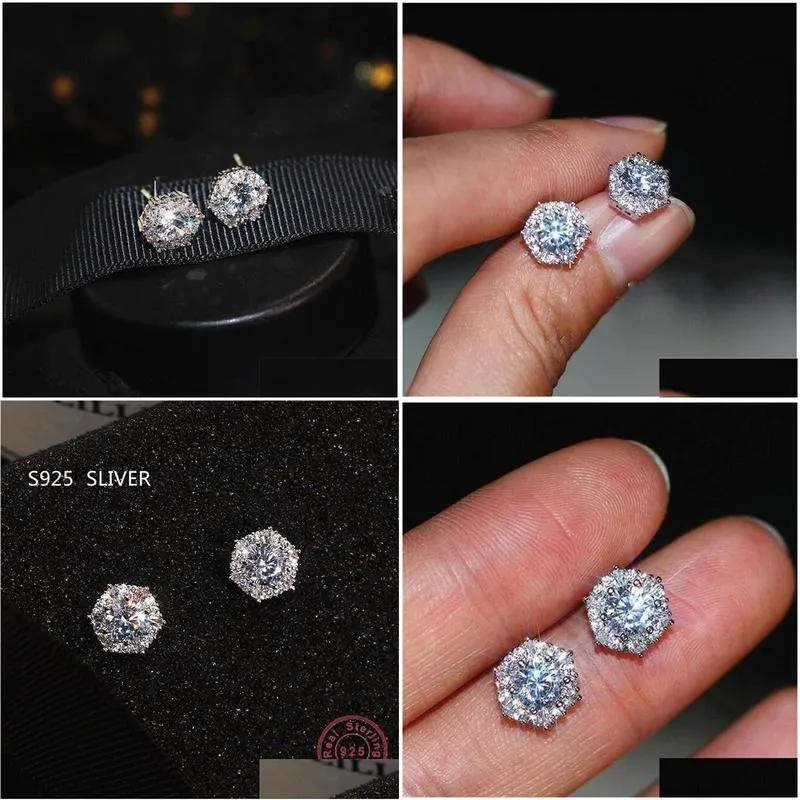 simple fashion jewelry stunning real 925 sterling silver round cut white topaz cz diamond gemstones party women wedding bridal stud