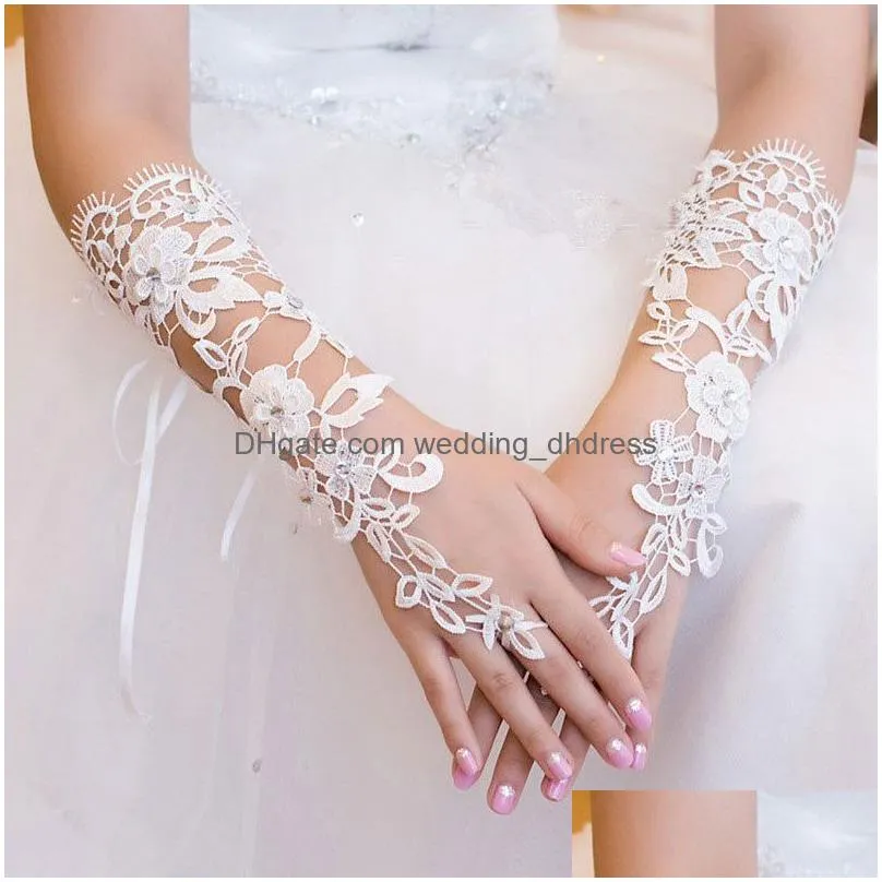  test sale bridal gloves ivory or white lace long fingerless elegant wedding party gloves 