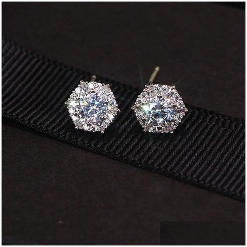 simple fashion jewelry stunning real 925 sterling silver round cut white topaz cz diamond gemstones party women wedding bridal stud