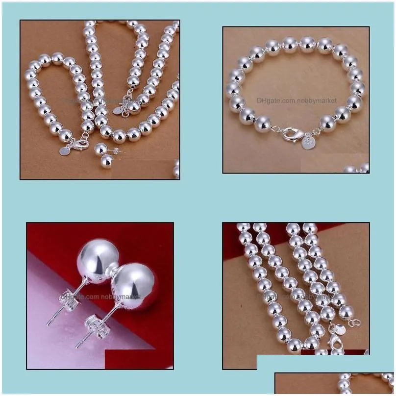 bracelet earrings necklace jewelry sets s082 factory price 925 sterling sier plated 10mm prayer beads bracelet fashion set wedding gift