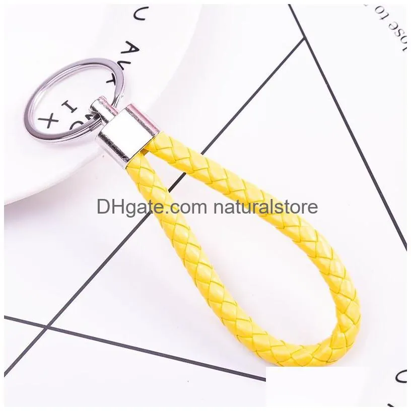 Keychains & Lanyards New Handmade Pu Leather Keychain Braided String Rope Metal Key Ring Woven Cord Chains Holder Diy Jewelry Accesso Dhyuc