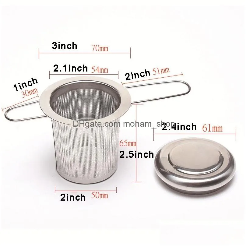 folding double handles tea infuser with lid stainless steel fine mesh coffee filter teapot cup hanging loose leaf tea strainer infusor de te con asas