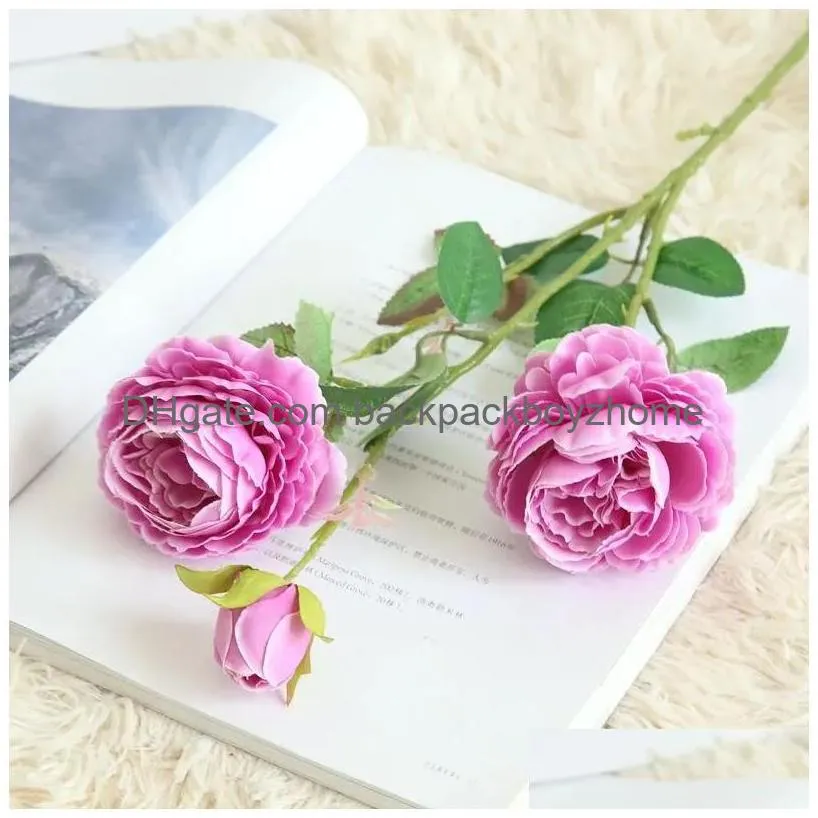 Decorative Flowers & Wreaths Artificial Western Rose Flowers 3 Head Peony Wedding Party Home Decor Silk Materials Flower Fake 0513 Dro Dh5Rg