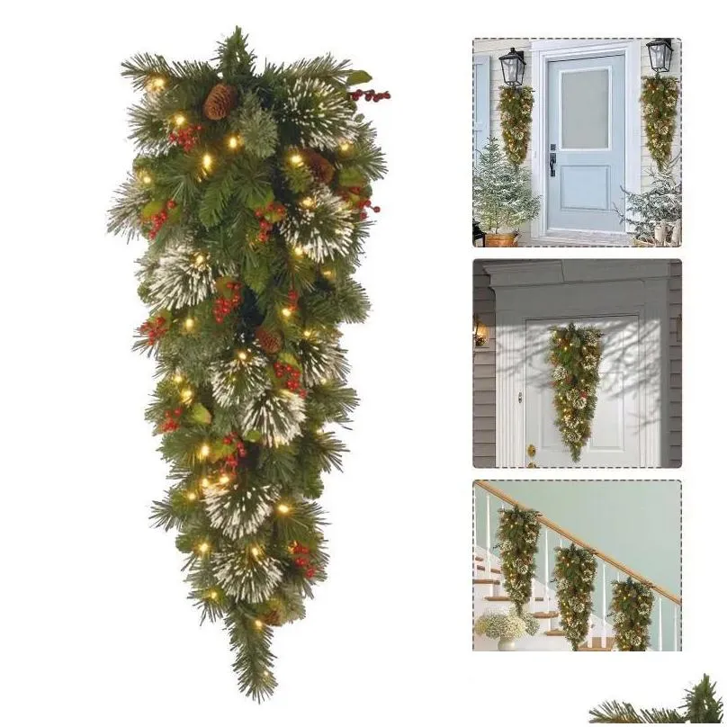 Decorative Flowers & Wreaths Decorative Flowers Wreaths Christmas Led Wreath Garlands Decoration Cordless Prelit Stairs Lights Up Navi Dholf