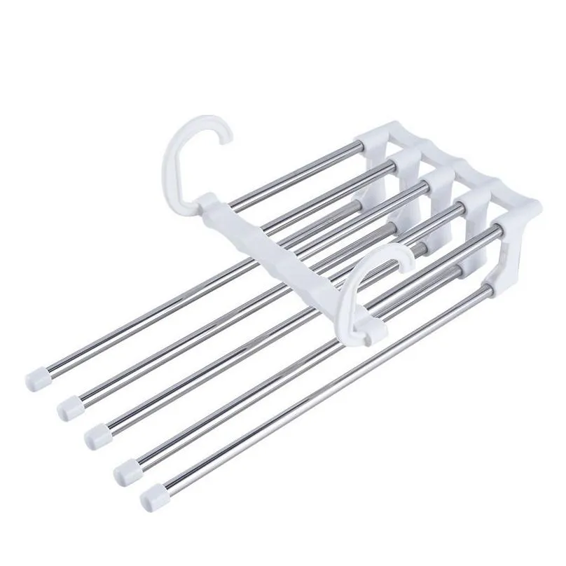 Hangers & Racks Stainless Steel 5 In 1 Trouser Storage Rack Clothes Hanger Mti-Functional Folding Adjustable Pants Tie Shelf Closet Or Dh4Vw
