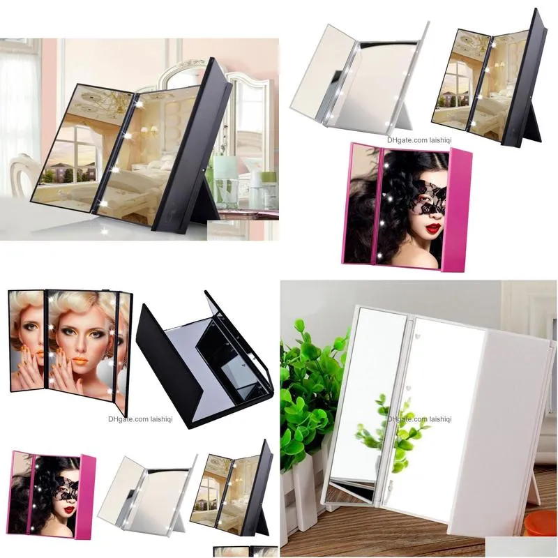 led shining makeup mirror 8 led light illuminated threesided foldable make up cosmetic tabletop beauty vanity mirror7580198