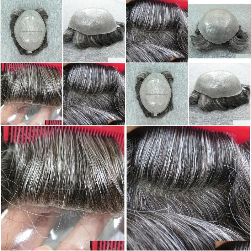 Men`S Extensions & Toupees Grey Hair Men Thin Skin Toupee Natural Looking Indian Remy Clear Poly Back Human Hair5132814 Drop Delivery Dhatw