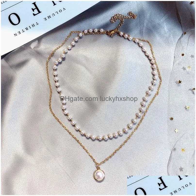 Chokers Korean Pearl Beads Chains Choker For Necklace Women Fashion Double Layer Luxury Personalized Jewelry Gift Drop Delivery Jewelr Dhngc