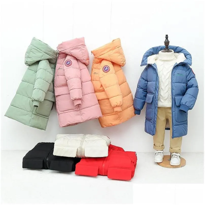 Down Coat Baby Boys Jackets Winter Coats Children Thick Long Kids Warm Outerwear Hooded For Girls Snowsuit Overcoat Clothes Drop Deli Dhibt