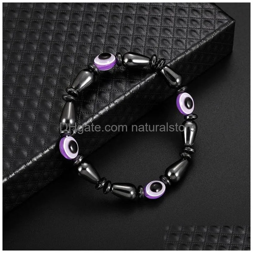 Beaded Magnetic Energy Evil Eye Couple Strands Bracelet For Men Women Power Healthy Black Gallstone Beaded Chains Bangle Jewelry Drop Dhxuk