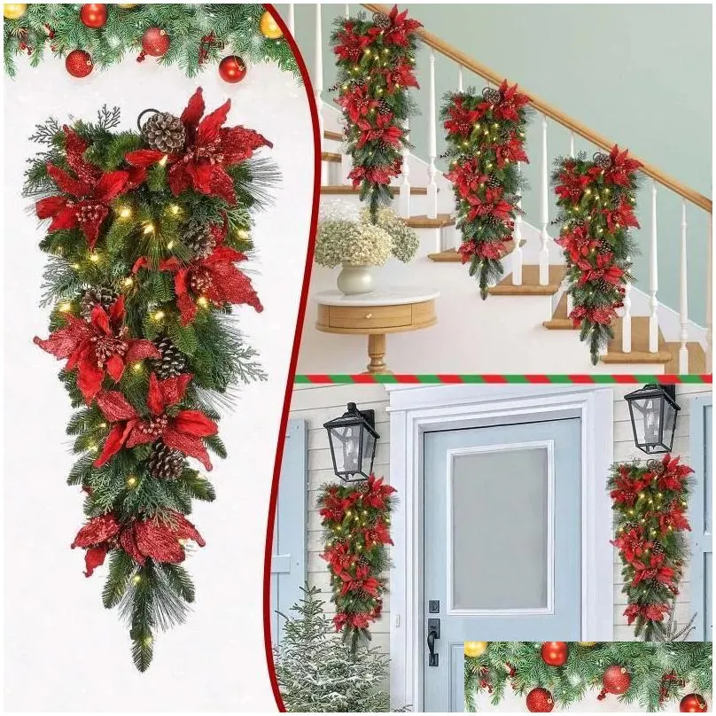 Decorative Flowers & Wreaths Decorative Flowers Wreaths Christmas Led Wreath Garlands Decoration Cordless Prelit Stairs Lights Up Navi Dholf