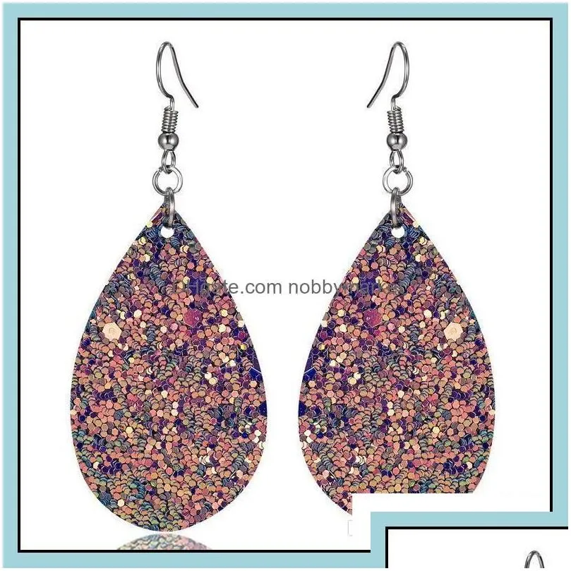 dangle chandelier earrings jewelry 12 styles bohemia water drop leather for women sequins pu valentines day fashion gifts delivery 2021