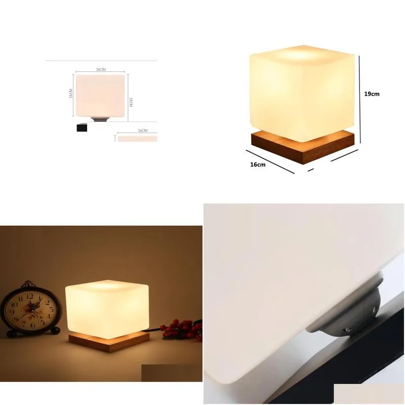 Table Lamps Modern Simple Real Wood Led Desk Lamp Study Office Reading Light Cube Sugar Glass Adjustable Table For Bedroom Bedside Dro Dh9Xf