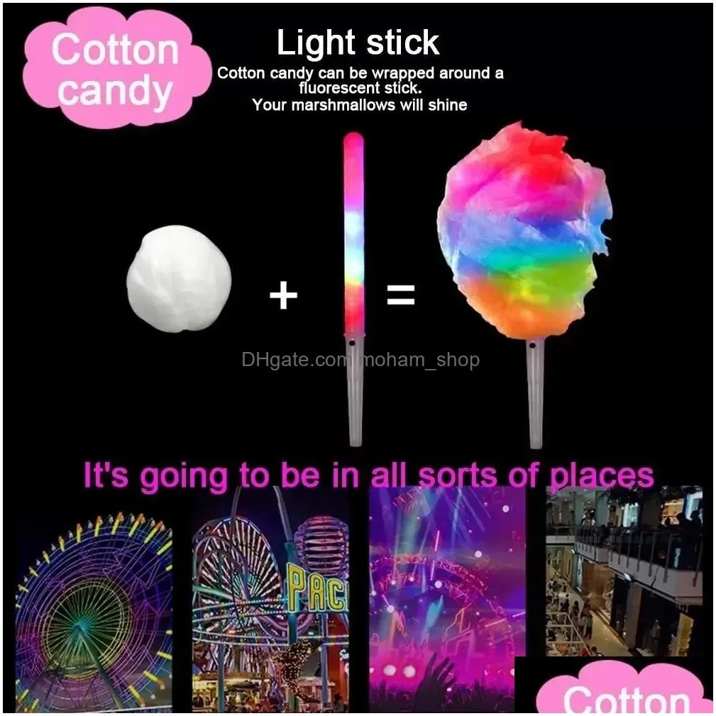 colorful led glow sticks cotton candy cones reusable glowing marshmallows sticks luminous cheer tube dark light for party supplies