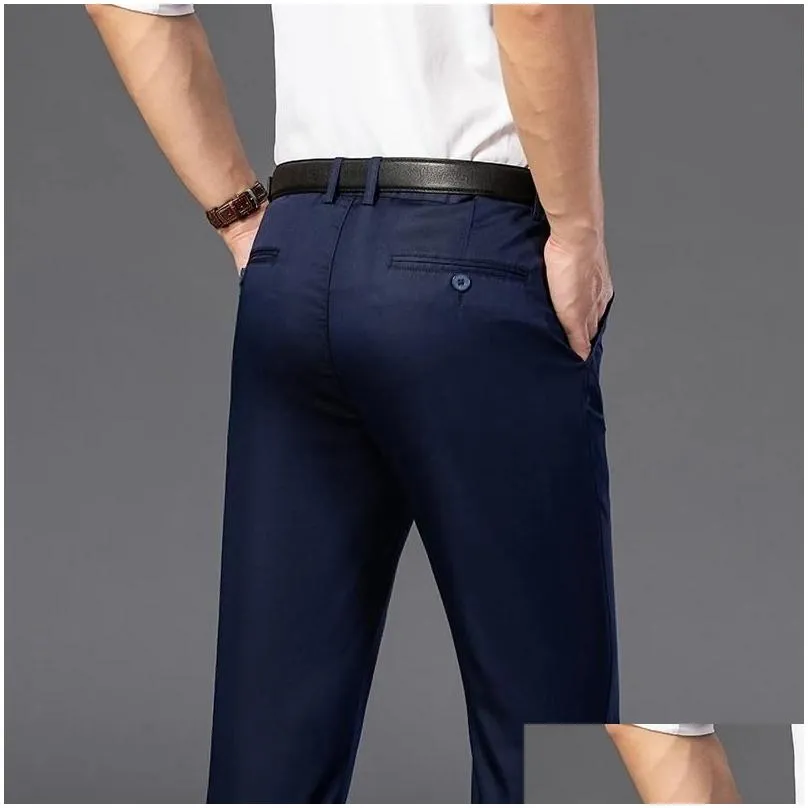 Men`S Pants Mens Pants Spring And Summer Design Casual Men Cotton Slim Pant Straight Trousers Fashion Solid Blue Drop Delivery Appare Dhxem
