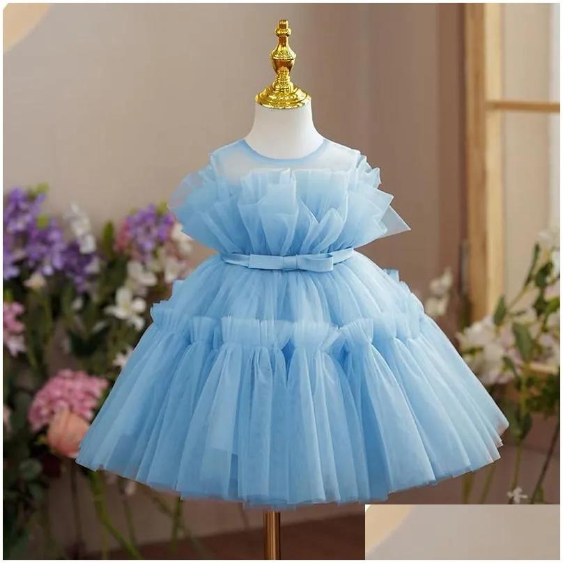 Girl`S Dresses Girls Dresses Baby 1St Birthday Clothes Solid Baptism Dress Flower Toddler Kids Wedding Party Gown Born Christening Dro Dh2Bn