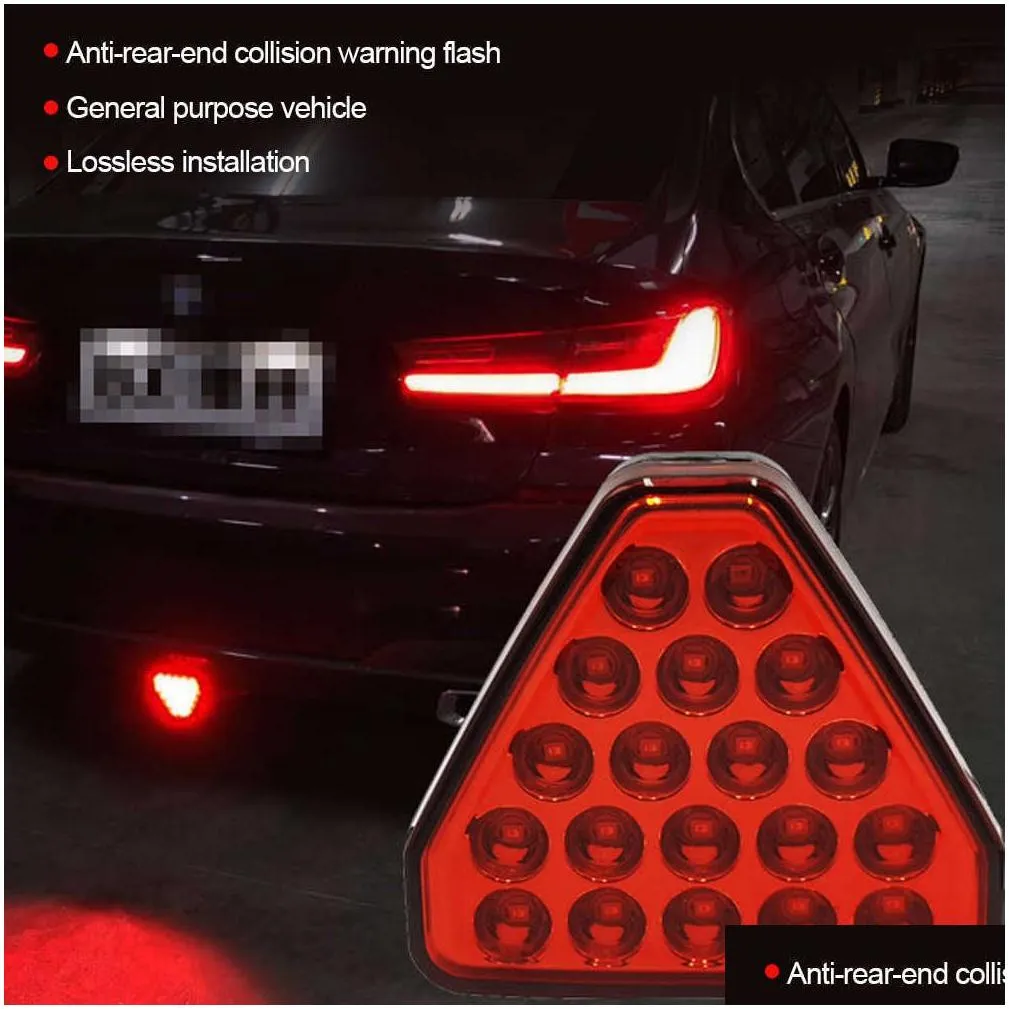 Other Interior Accessories New 12V Car F1 Style Triangle Red Led 3Rd Rear Bumper Tail Stop Strobe Light Center Brake Lights Accessorie Dh4Ez