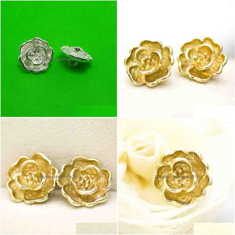 Charms 12Pcs Lot 20Mm Vintage Rose Flower Floral Coat Metal Shank Sewing Buttons Decorative Carving Buton Bouton Scrapbooking Botones Dhw3I