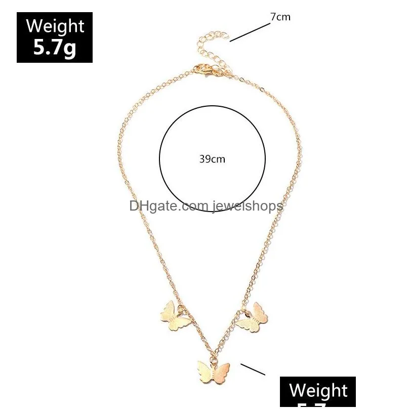 Pendant Necklaces New Butterfly Statement Necklaces For Women Fashion Gold Sier Animal Pendant Choker Chains Girls Jewelry Gift Drop D Dhcji