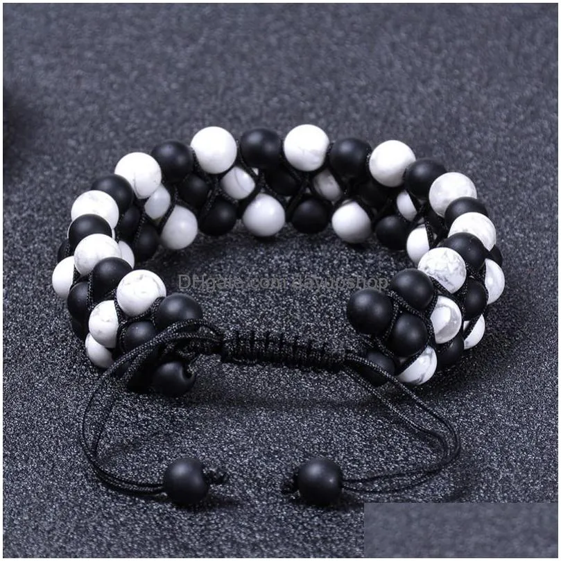 Chain 6Mm Natural Stone Howlite Three Layer Bracelet Hand Braided Woven 3 Row Beaded Gemstone Bracelets For Men And Women Jewelry Dro Dhsds