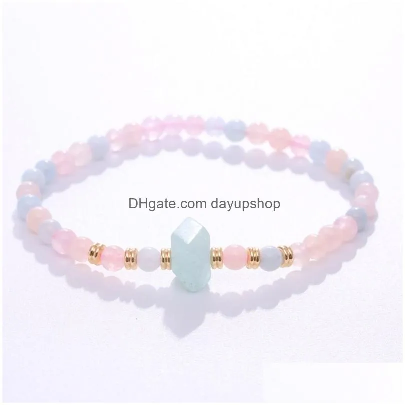 Charm Bracelets 4Mm Natural Aquamarine Amethyst Loose Bead Bracelet Pillar Stone Beaded Bracelets Fashion Jewelry For Drop Delivery J Dhpxh