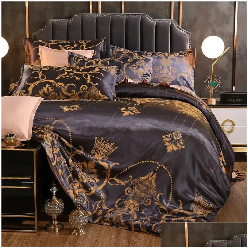 Bedding Sets Luxury Jacquard Set King Size Duvet Er Quilt Queen Comforter Bed Gold High Quality For Adts Drop Delivery Dhw3L