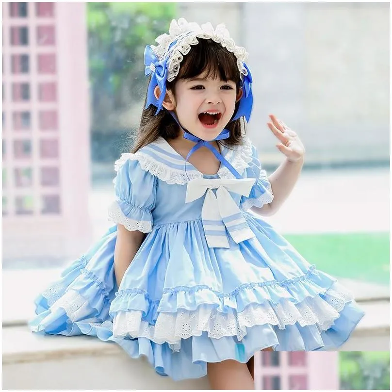 Girl`S Dresses Boutique Summer Childrens Clothing Baby Girls Dress Lolita Navy Style Spanish Princess Layered Party Costume Dresses Dr Dhm8Y