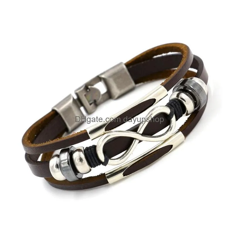 Charm Bracelets Update Infinity Leather Bracelet Mtilayer Wrap Bracelets Wrist Band Cuffs For Women Men Fashion Jewelry Gift Drop Del Dhf6S