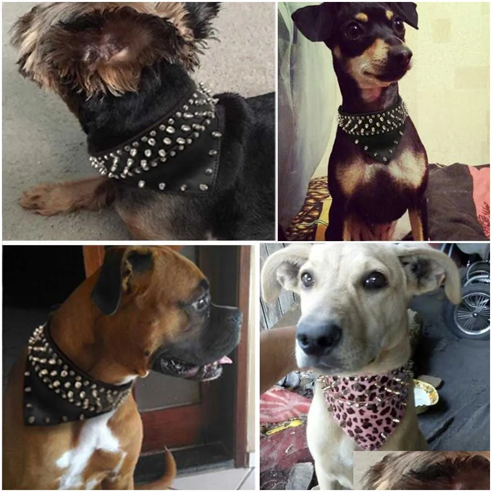 Dog Collars & Leashes 2 Wide Pet Dog Bandana Collars Leather Spiked Studded Collar Scarf Neckerchief Fit For Medium Large Dogs Pitbl B Dhl48