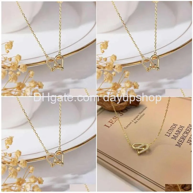 Pendant Necklaces Tiffansian T Family U-Shaped Horseshoe Buckle Ring Necklace With A High-End Sense Of Inset Style Metal Double Layer Dhnbm