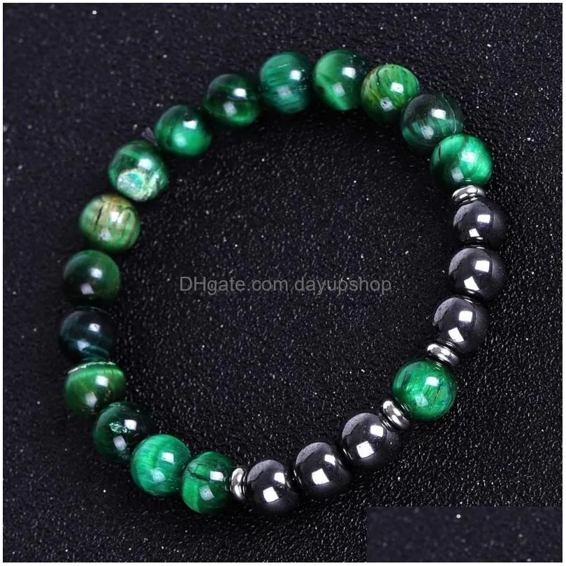 Chain 8Mm Green Yellow Tiger Eye Natural Stone Bracelet Hematite Beaded Bracelets For Men Women Hiphop Fashion Jewelry Drop Delivery Dhvav