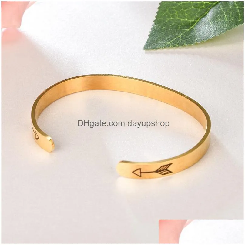 Bangle Update Stainless Steel Open Bracelet Bangle Letter Inspirational Keep Going Wristband Cuff Women Men Drop Delivery Jewelry Bra Dha72