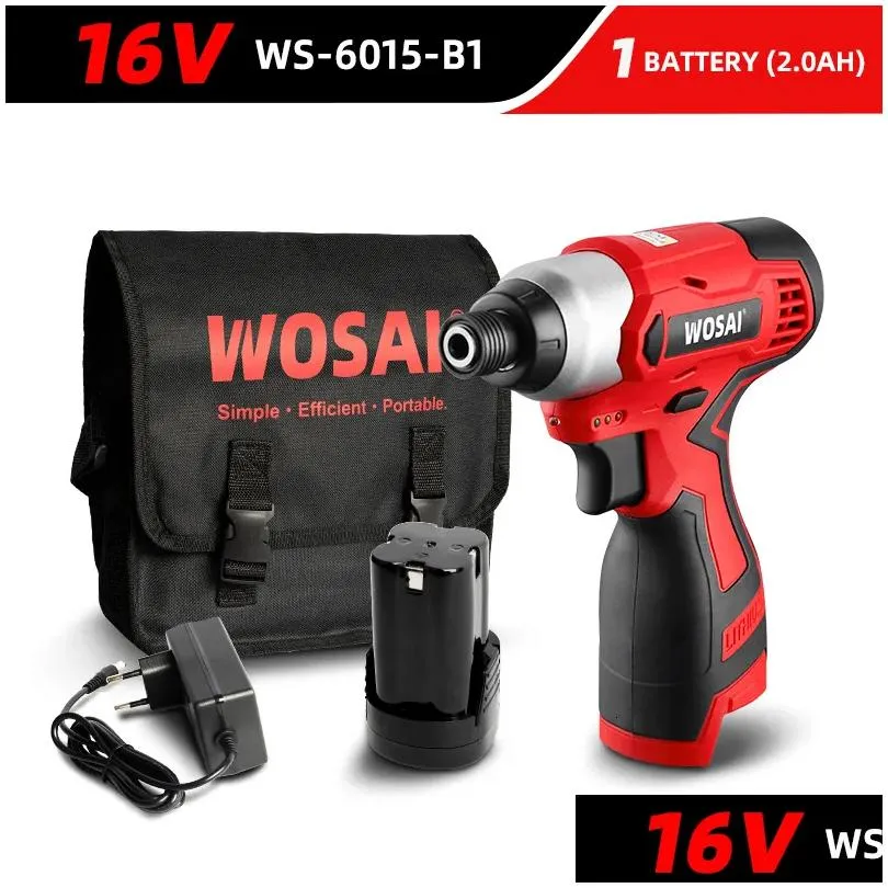 Electric Screwdriver Wosai 16V Drill 100N.M Impact Driver Cordless Household Mtifunction Hit Power Drop Delivery Dhb9D