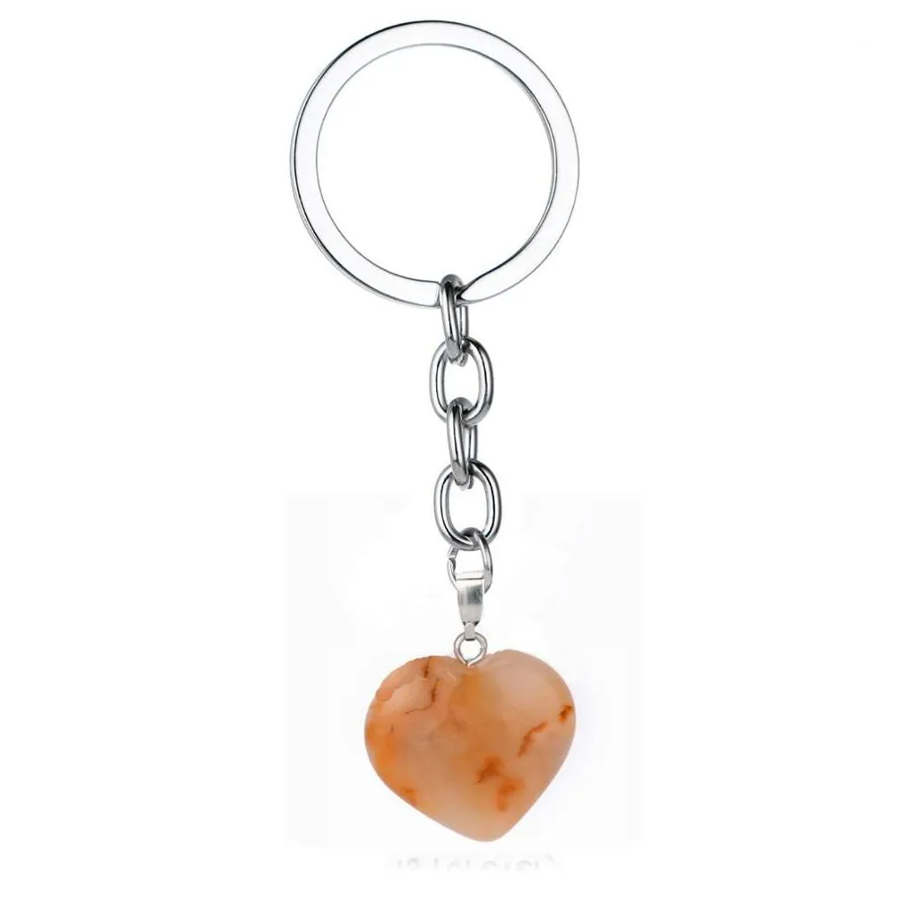 Key Rings Heart Shape Natural Stone Key Rings Keychains Sier Color Healing Amethyst Pink Crystal Car Decor Keyholder For Women Men Dr Dhky0