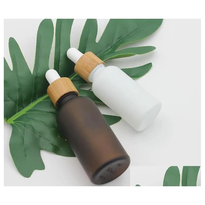 gift wrap 15ml 30ml 50ml frosted amber white glass dropper bottle with bamboo cap 1oz essential oil