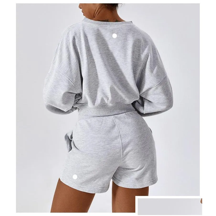 Yoga Outfit Lu Women Two Piece Set Sweater And Short Sweatpants Casual Autumn Female Sweatshirt Pants Tracksuit Suit Outfit Drop Deliv Dhoie