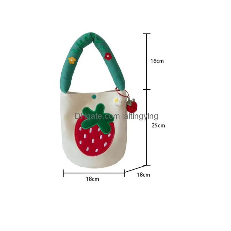women canvas tote shopper bag large eco shopping strawberry printing shoulder bags for girl female student foldable handbag