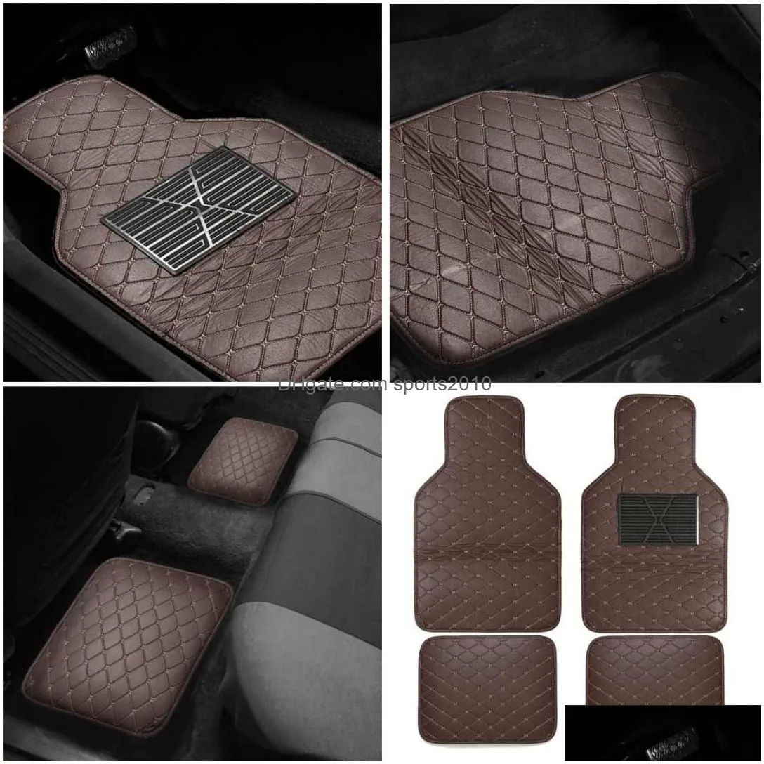 Floor Mats & Carpets Leather Front Rear Car Floor Mats Pad Carpet Waterproof Anti-Dirty Anti-Slip For Most Cars Drop Delivery Automobi Dhhnu