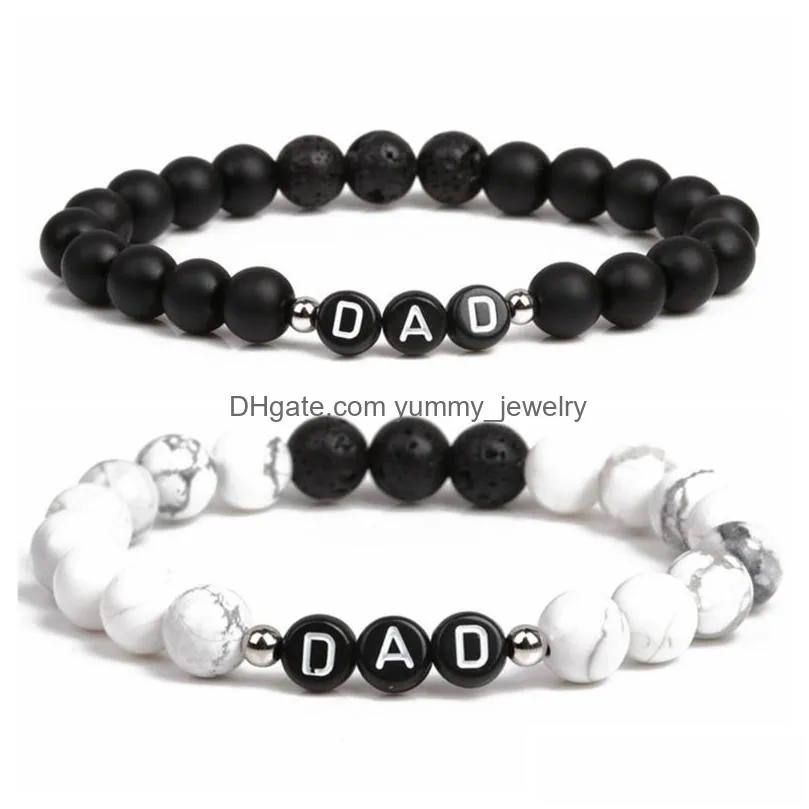 Chain Howlite Lava Stone Bracelet English Alphabet Letter Dad Beaded For Father Birthday Gift Jewelry Drop Delivery Jewelry Bracelets Dhzcd