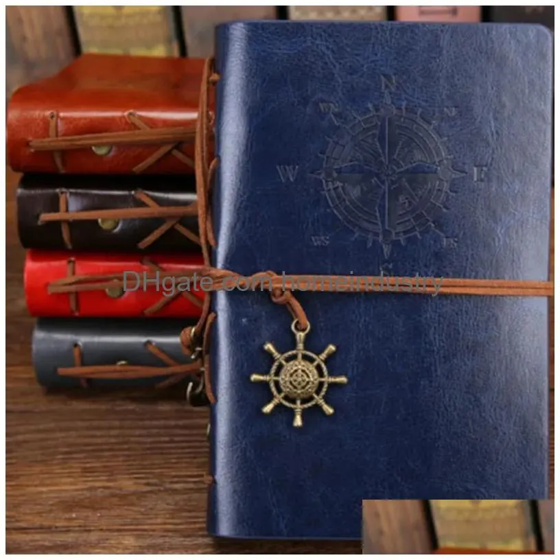 Notepads Wholesale Notepads Retro Spiral Notebook Diary Notepad Vintage Pirate Anchors Pu Leather Note Book Replaceable Stationery Gif Dhcsr