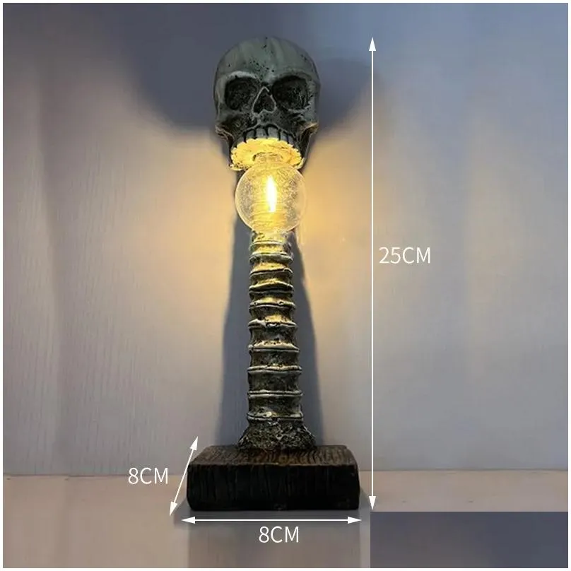 Other Festive & Party Supplies Other Festive Party Supplies Halloween Decoration Skl Skeleton Lamp Room Horror 3D Statue Table Light O Dhjkh