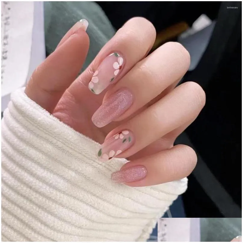 False Nails 24 Pcs Press On Long Fake Acrylic Ballet Adhesive Tape Design For Women And Drop Delivery Dhqze