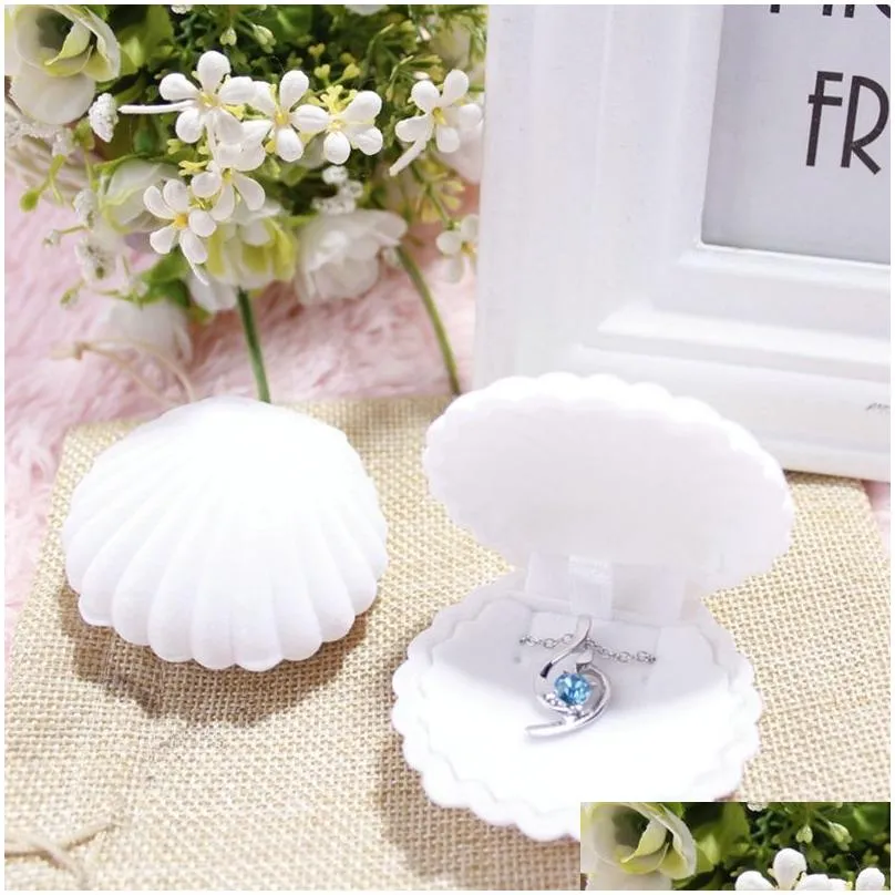 Jewelry Boxes Jewelry Display Gift Boxes Holder Shell Shape Flocking Box Lovely Veet Wedding Engagement Ring For Earrings Necklace Bra Dhgeh