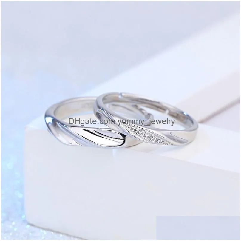 Band Rings Open Adjustable Band Rings Engagement Wedding Sier Diamond Couple Ring For Women Men Fashion Jewelry Will And Drop Deliver Dhjur