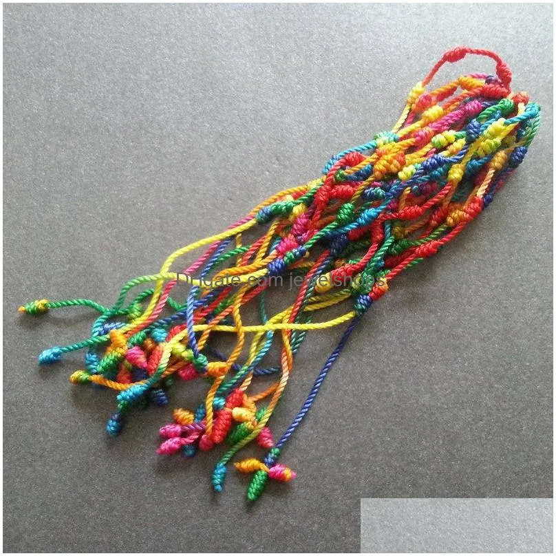 Charm Bracelets 12Pcs/Lot Rainbow Colors Handmade Cross Rosary Bracelets For Women Men Braided String Rope Chains Bangle Fashion Simp Dhxad